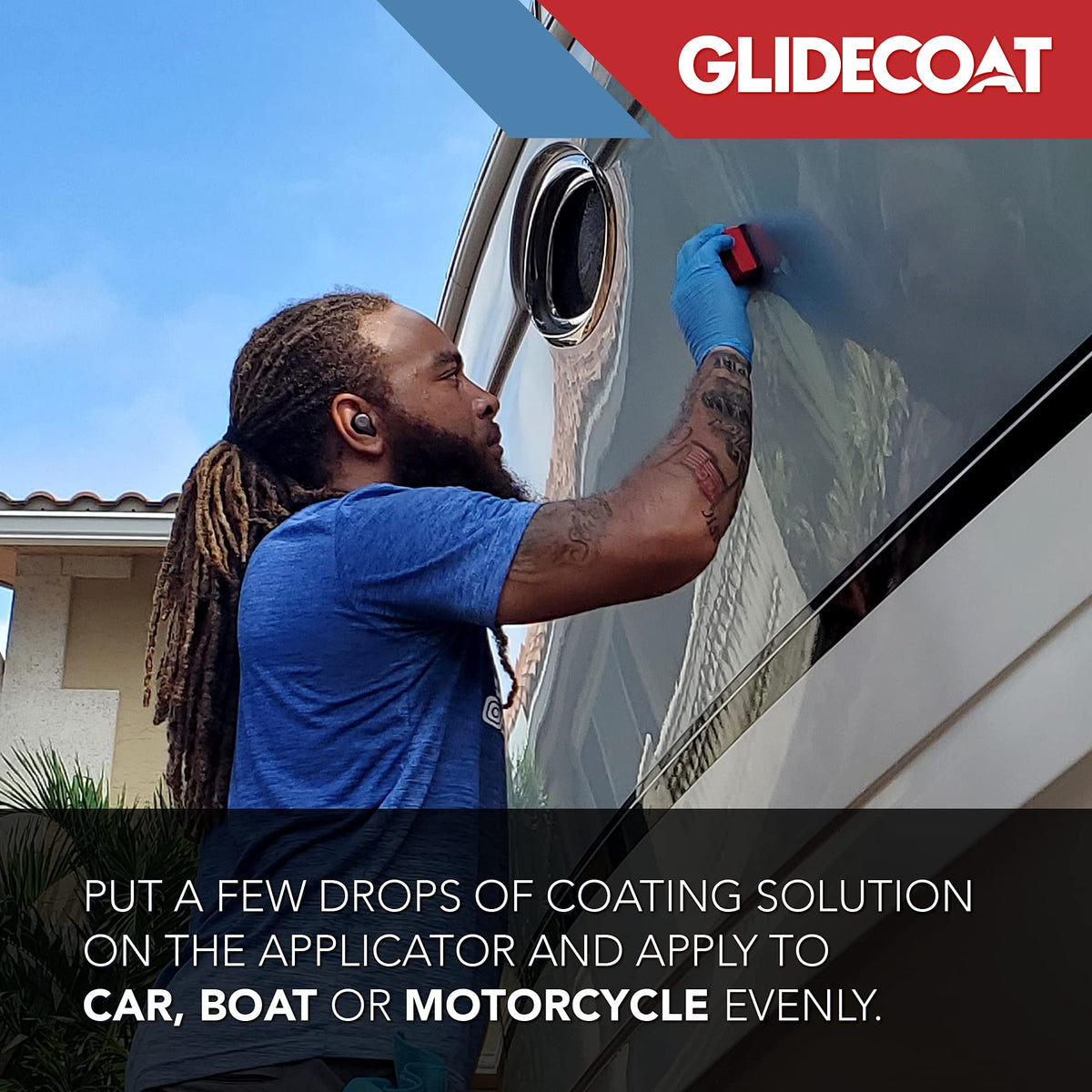 Glidecoat pads in garage setting ready for car, boat, motorcycle detailing