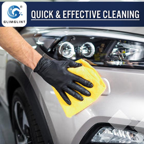 GLIMGLINT wiping a TV screen for streak-free clarity and safe cleaning