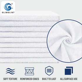 GLIMGLINT towel held in hand showing convenient 14x12 size