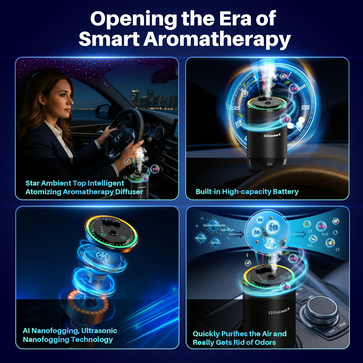 GlimmaX installed in vehicle cup holder while driving benefit: hands-free automatic operation