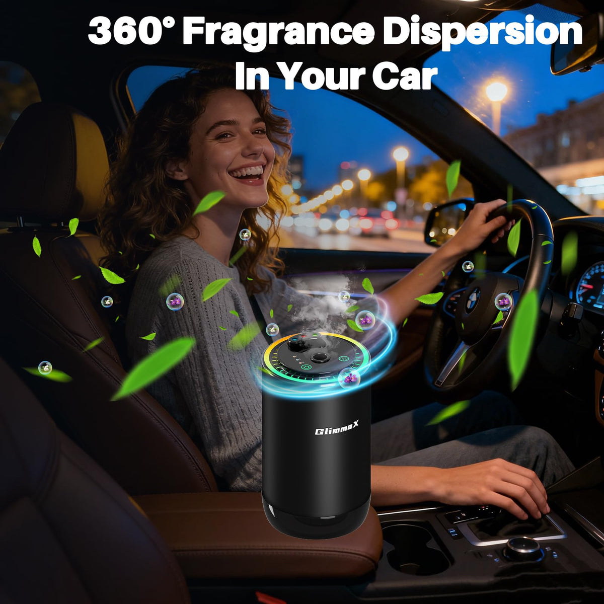 GlimmaX top projection displaying tri-color starry sky benefit: calming ambient lighting
