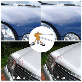GLISTON kit in use pulling a car door dent to restore panel contour