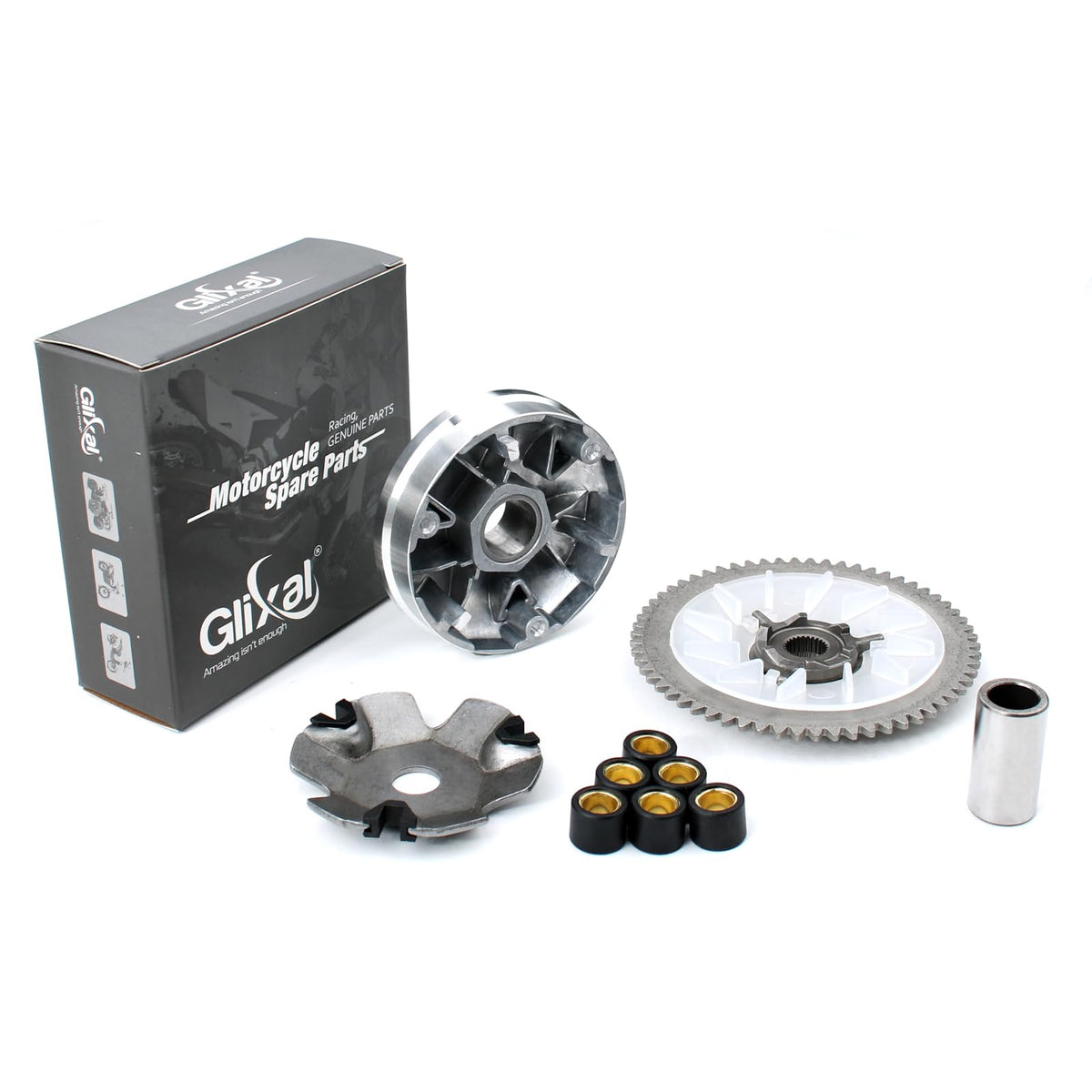 Glixal front packaging of complete variator kit showing all components for easy replacement
