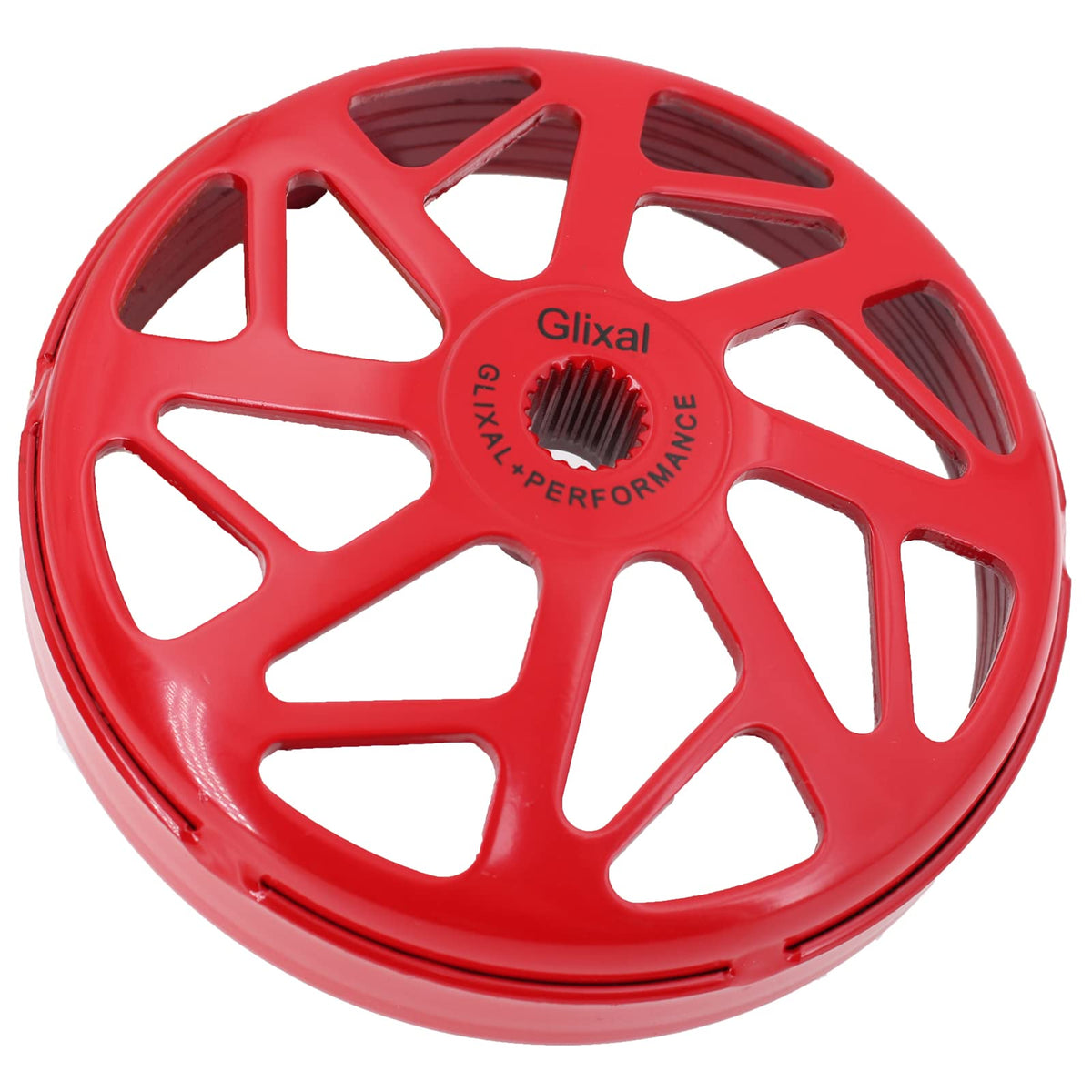 Glixal front view clutch bell showing red finish and compatible fit