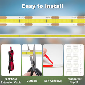 Gliztech extension cord and clear mounting clips neatly displayed for simple installation