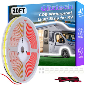Gliztech front view of 20FT awning light strip showing full length and connectors for easy install