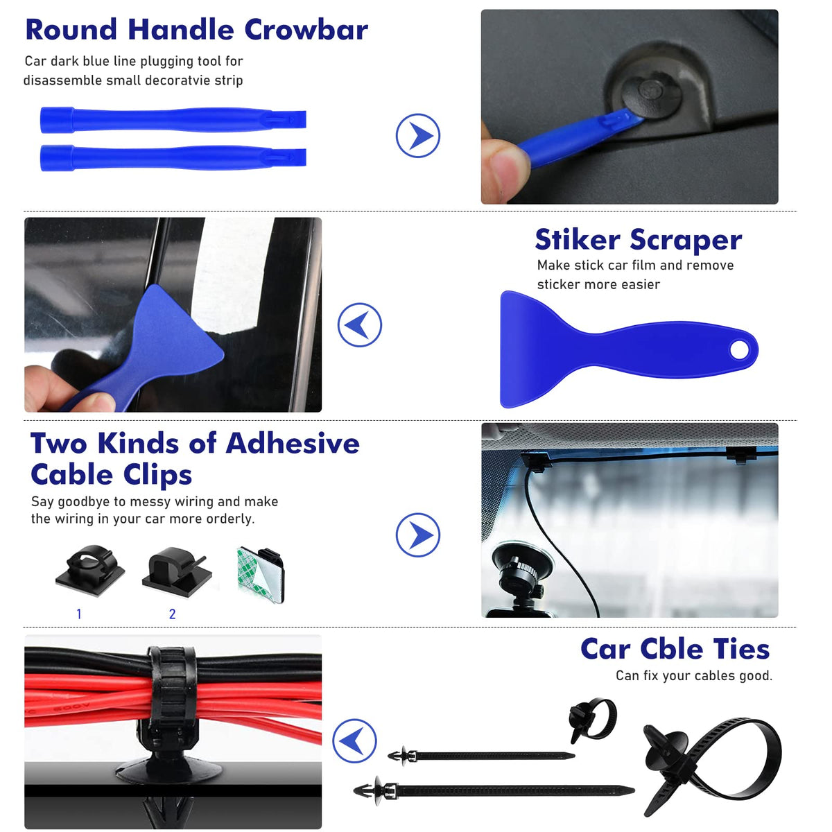 GLK adhesive cable clips and spongy cushions organized for tidy wiring runs