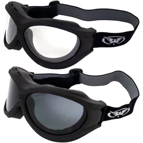 Global Vision front view of goggles showing black frame and lens for clear protection