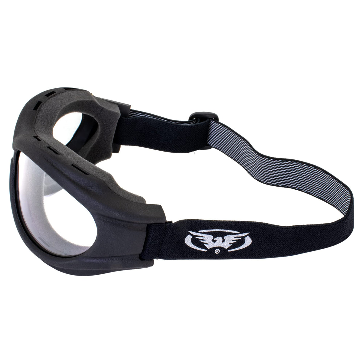 Global Vision goggles being worn with a motorcycle helmet illustrating helmet fit