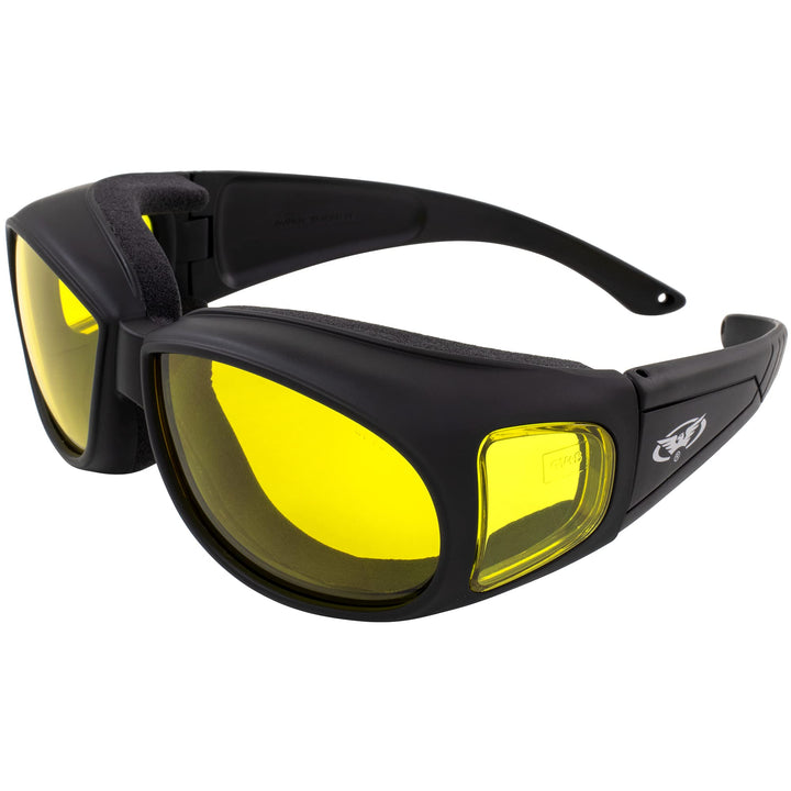 Global Vision front view of goggles showing snug fit and clear protection