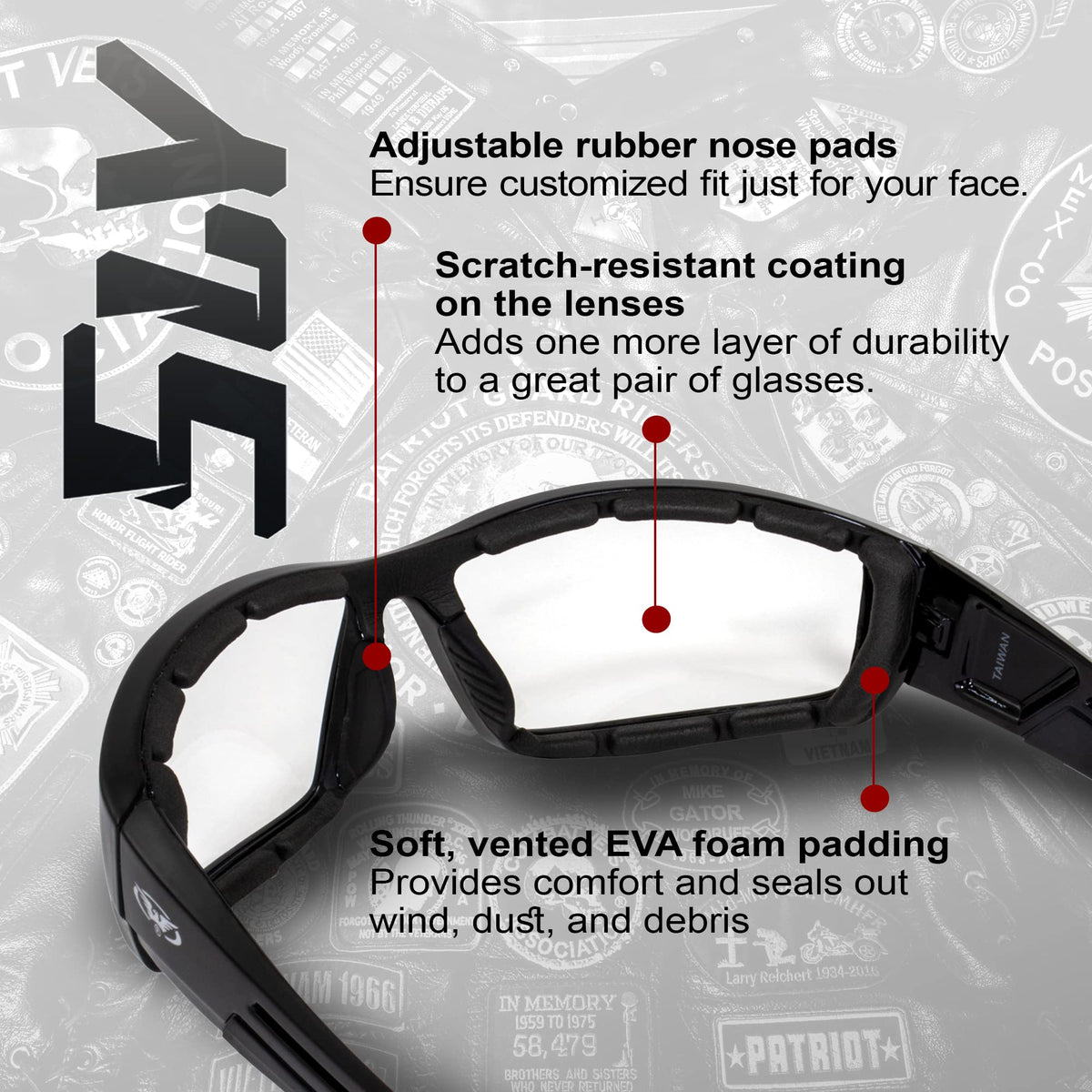 Global Vision Sly close-up of vented EVA foam padding for breathability and comfort