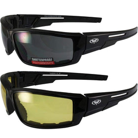 Global Vision front view gloss black frame showing sleek profile and helmet fit benefit