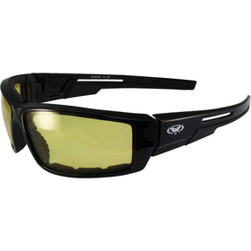 Global Vision sunglasses in hand for scale showing lightweight portability benefit