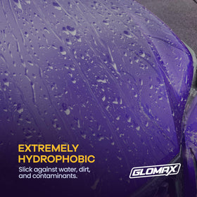GLOMAX microfiber buffing action showing easy spread and fast shine benefit