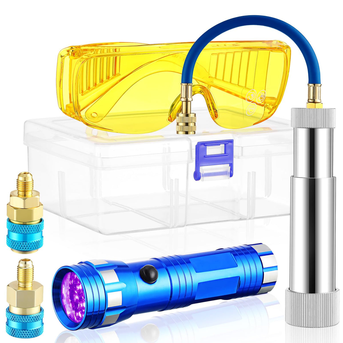 Glooglitter front packaging showing complete injector kit and accessories for portable service