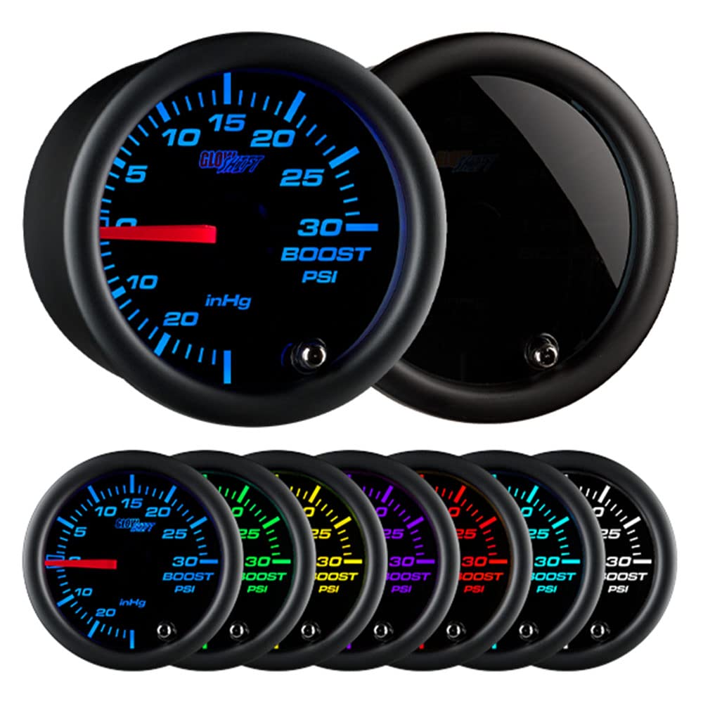 GlowShift front gauge face showing clear dial and red needle for quick readings