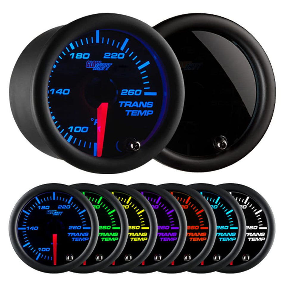 GlowShift front gauge view showing clear dial and red needle for fast readings