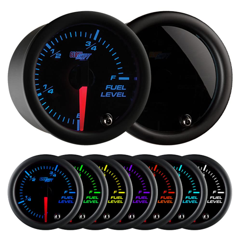 GlowShift front view fuel gauge showing dial and trim for clearer readings