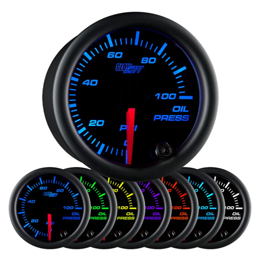 GlowShift front view of oil pressure gauge showing clear dial and readable face