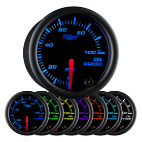 GlowShift front view of oil pressure gauge showing clear dial and readable face