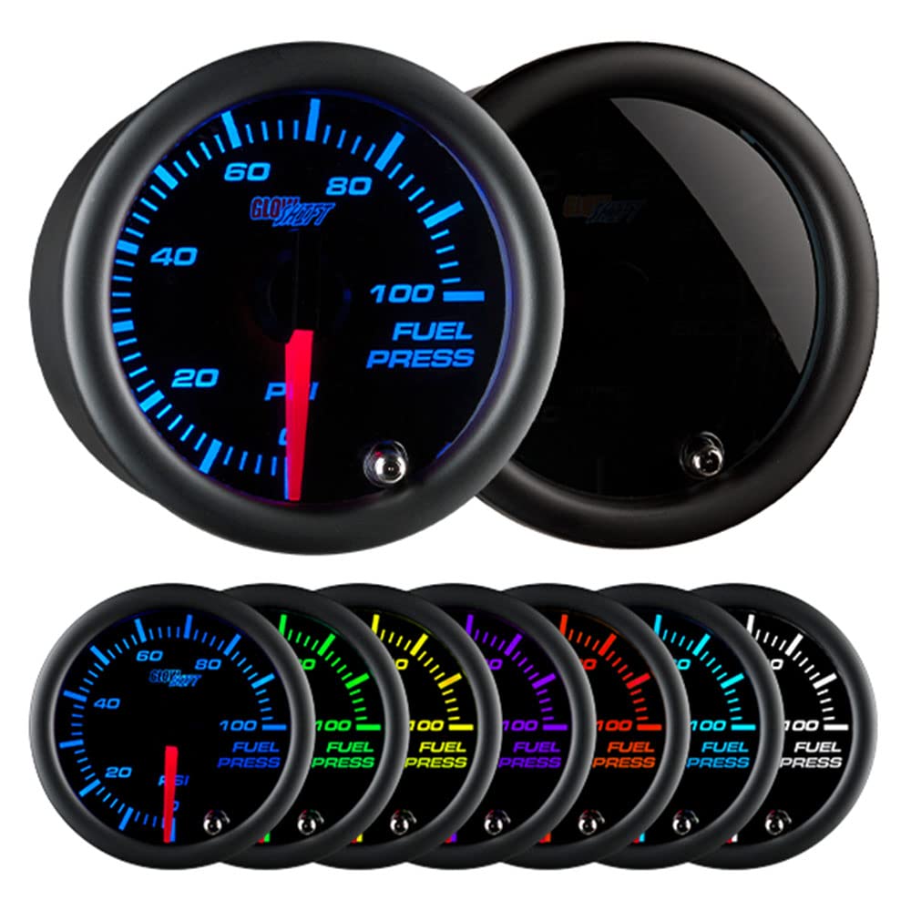 GlowShift front view of gauge showing clear dial and matte trim, for accurate readings