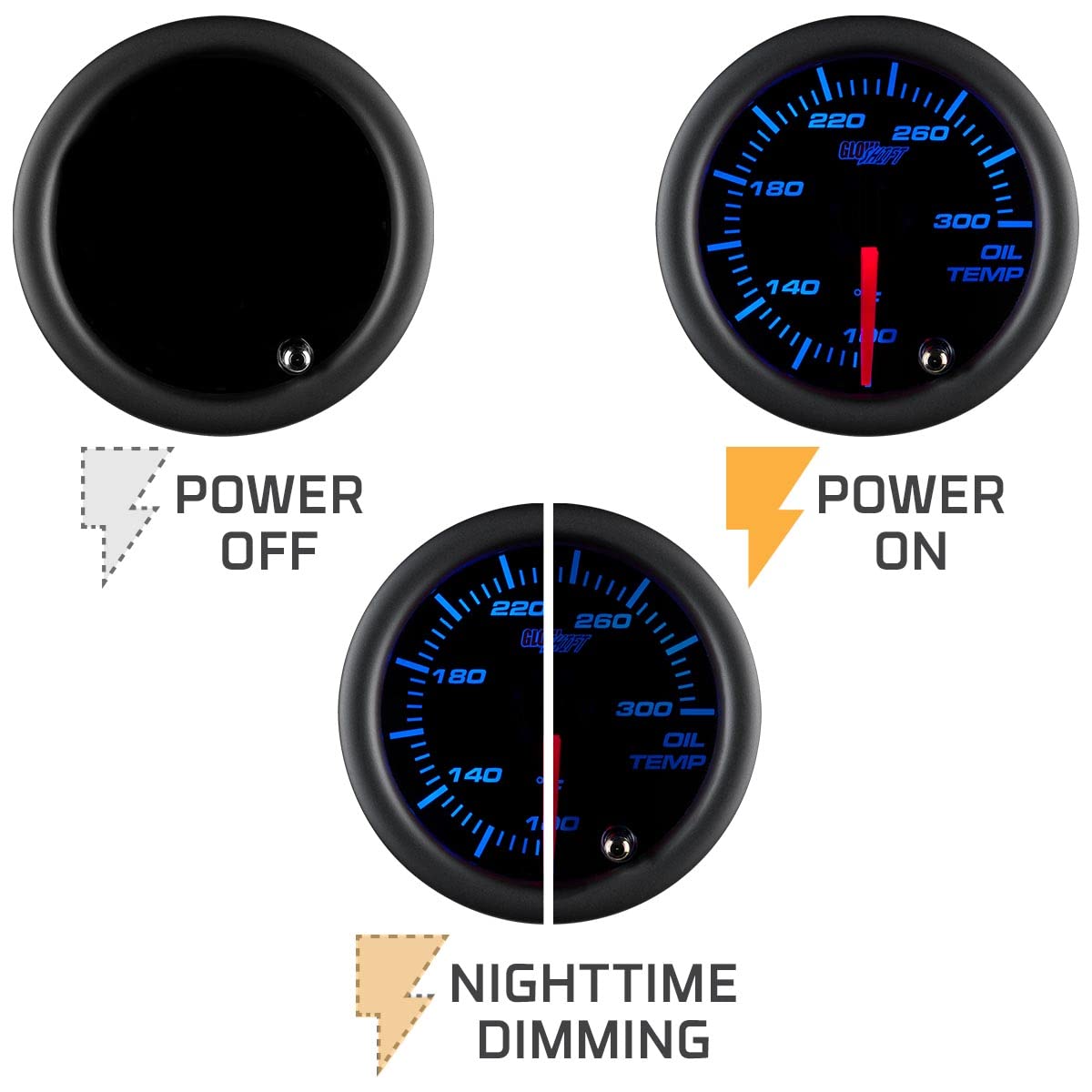 GlowShift gauge installed in a vehicle dash enhancing interior style