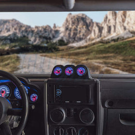 GlowShift pod side profile demonstrating low-profile fit and reduced dashboard obstruction