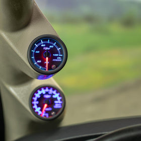 GlowShift pressure sensor and harness close-up, enabling reliable oil pressure measurement