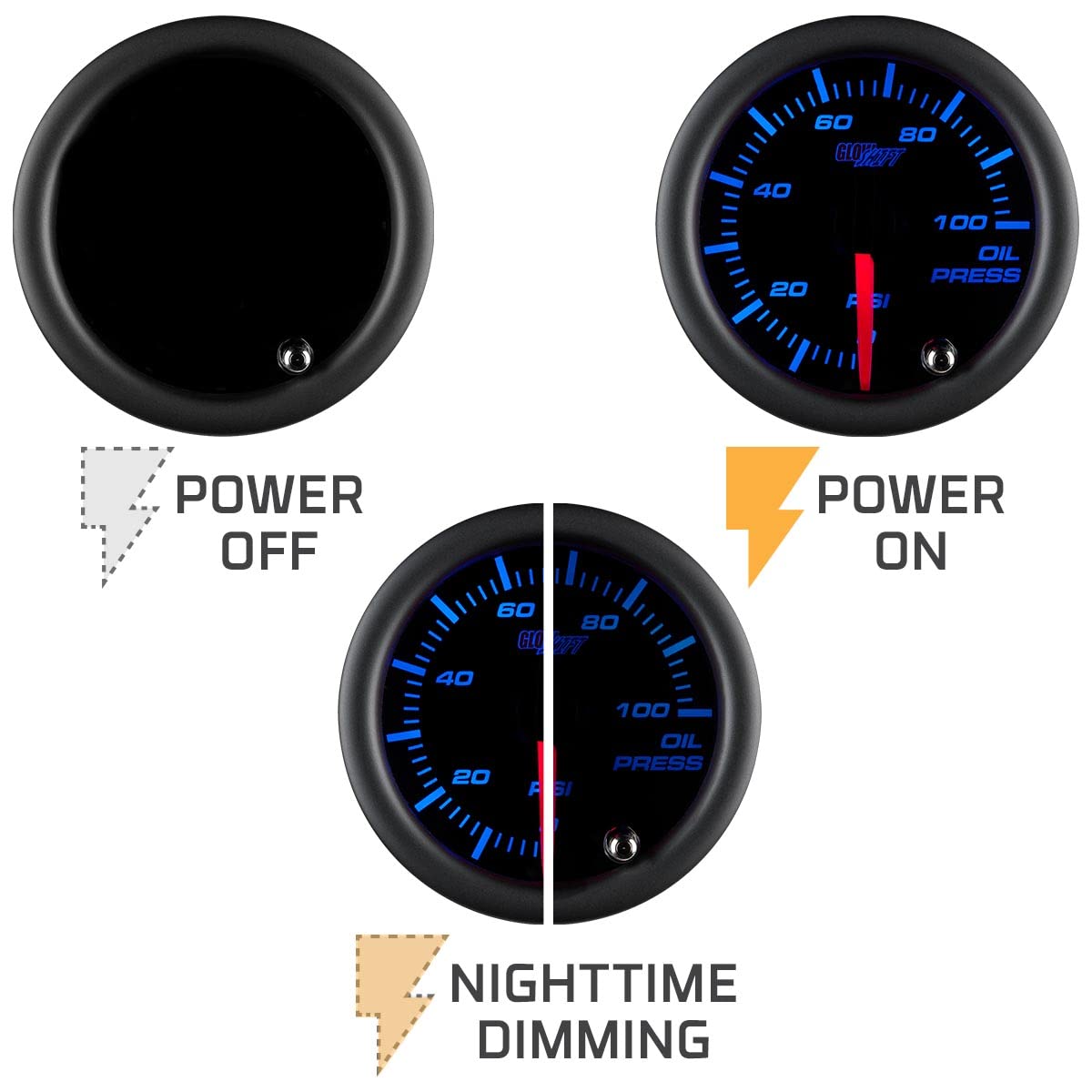 GlowShift gauge beside ruler for 52mm size comparison, confirming compact fit for pods