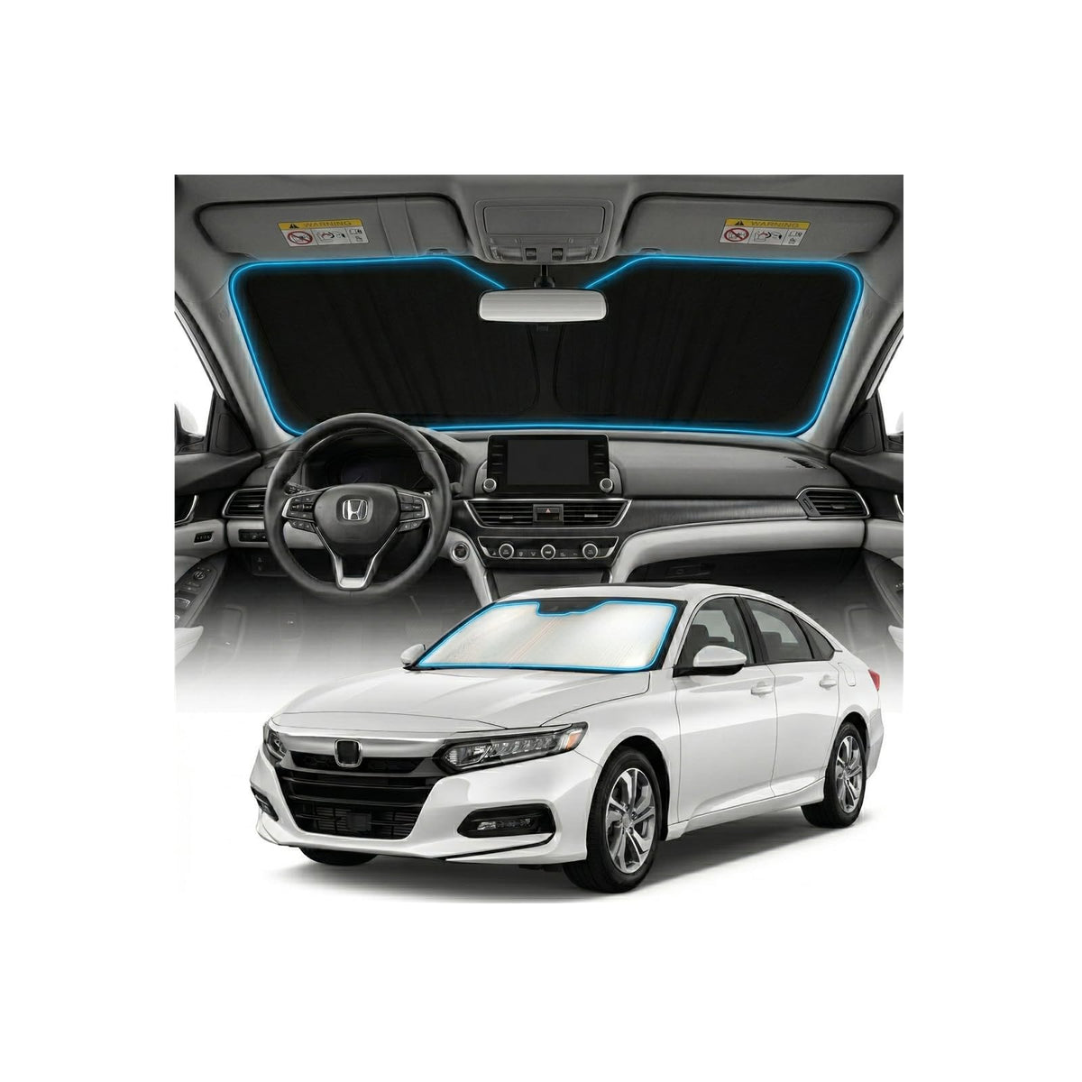 GLSBRCAO front view of custom-fit Accord sun shade showing full windshield coverage benefit