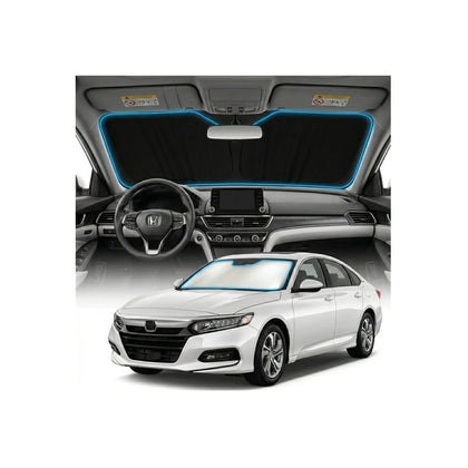 GLSBRCAO front view of custom-fit Accord sun shade showing full windshield coverage benefit