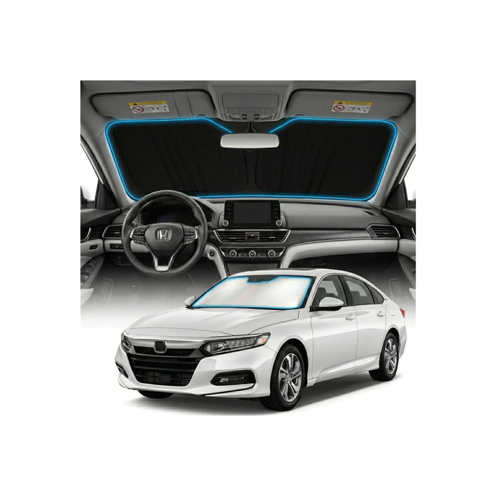 GLSBRCAO front view of custom-fit Accord sun shade showing full windshield coverage benefit