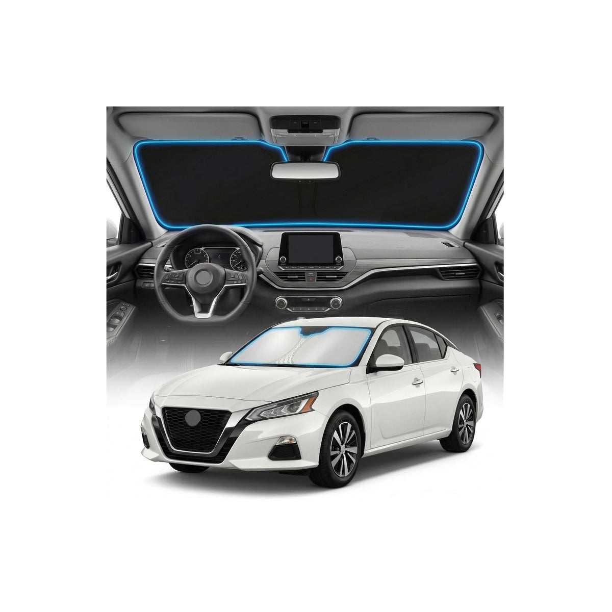 GLSBRCAO front view of sun shade showing full windshield coverage and protection