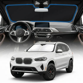 GLSBRCAO sunshade front view showing full windshield coverage and cooling benefit