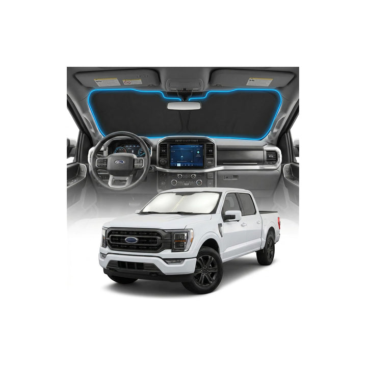 GLSBRCAO front fit sun shade showing full windshield coverage and heat reduction