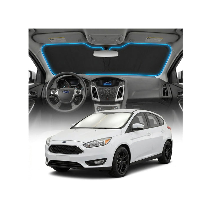 GLSBRCAO front view of custom-fit sun shade showing full windshield coverage and fit