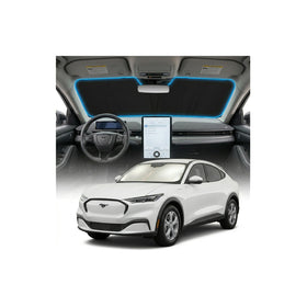 GLSBRCAO shade front view fitted on Mustang Mach-E windshield showing full coverage benefit