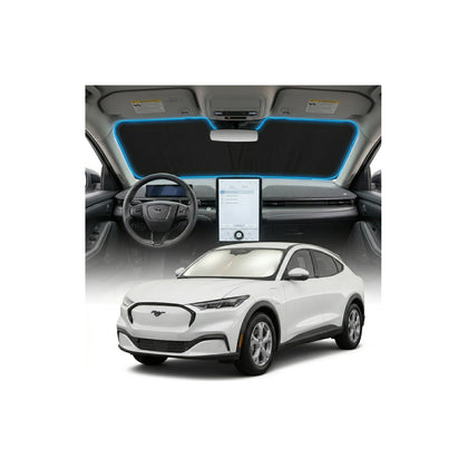 GLSBRCAO shade front view fitted on Mustang Mach-E windshield showing full coverage benefit