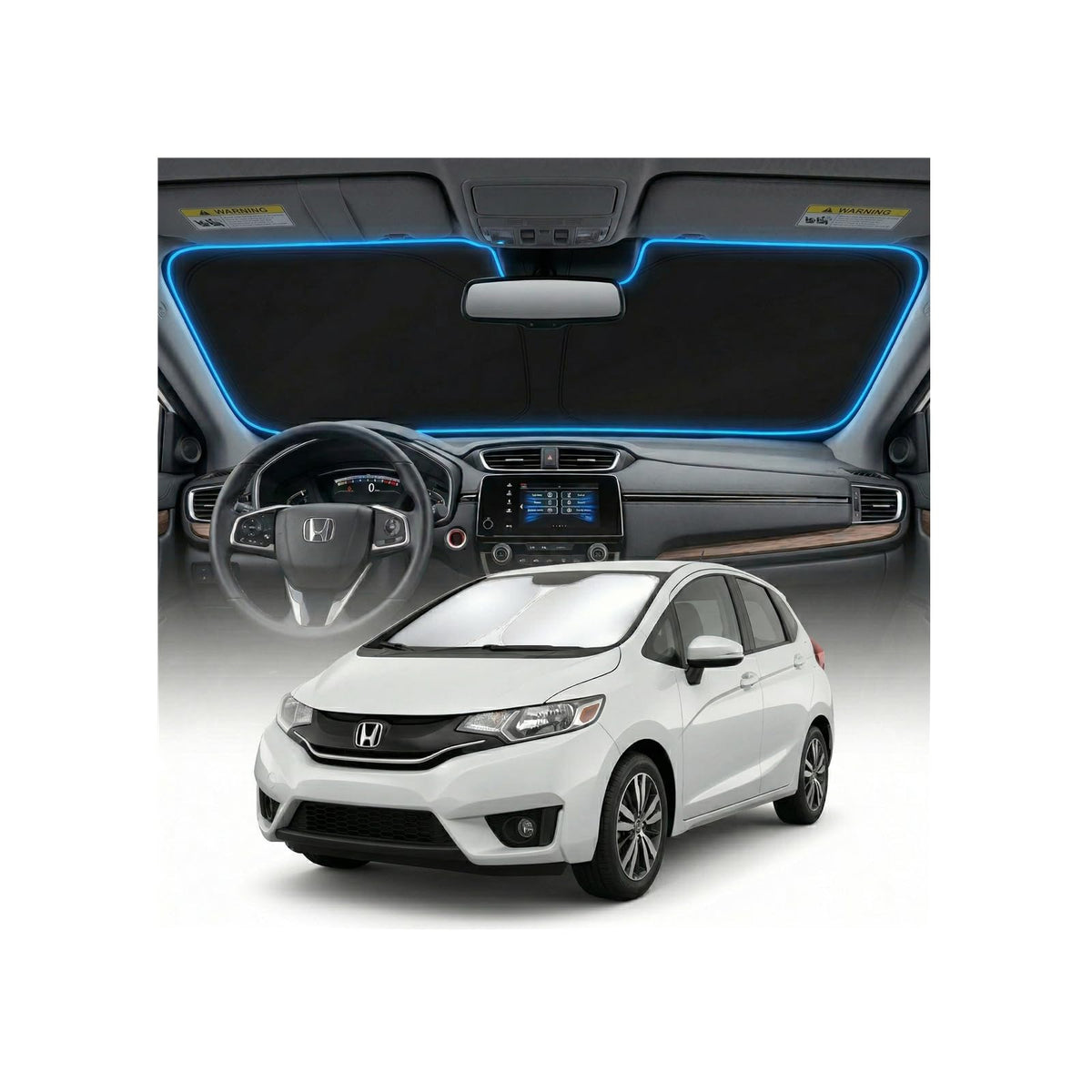 GLSBRCAO front view of sun shade on Honda Fit, shows full coverage and protection