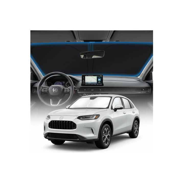 GLSBRCAO front view sun shade showing full windshield coverage and protective benefit