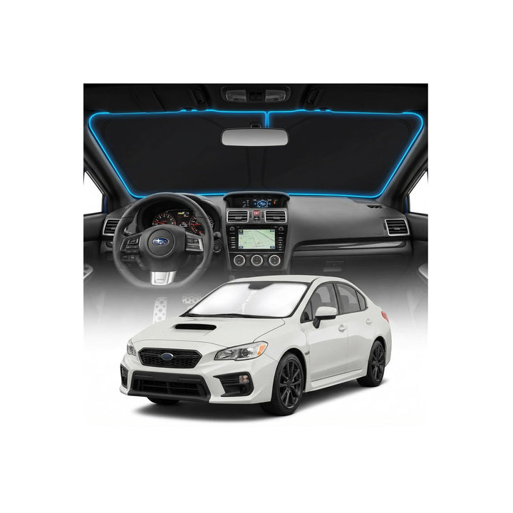 GLSBRCAO front view of sun shade on WRX windshield showing full coverage benefit