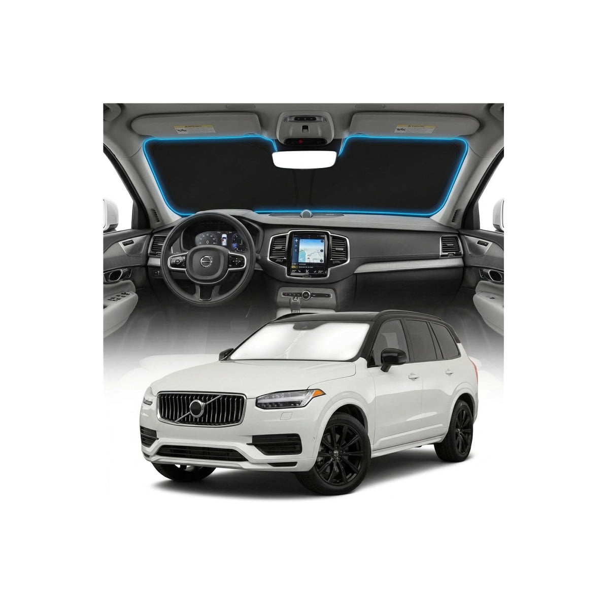 GLSBRCAO front view of XC90 sun shade showing full coverage and protection