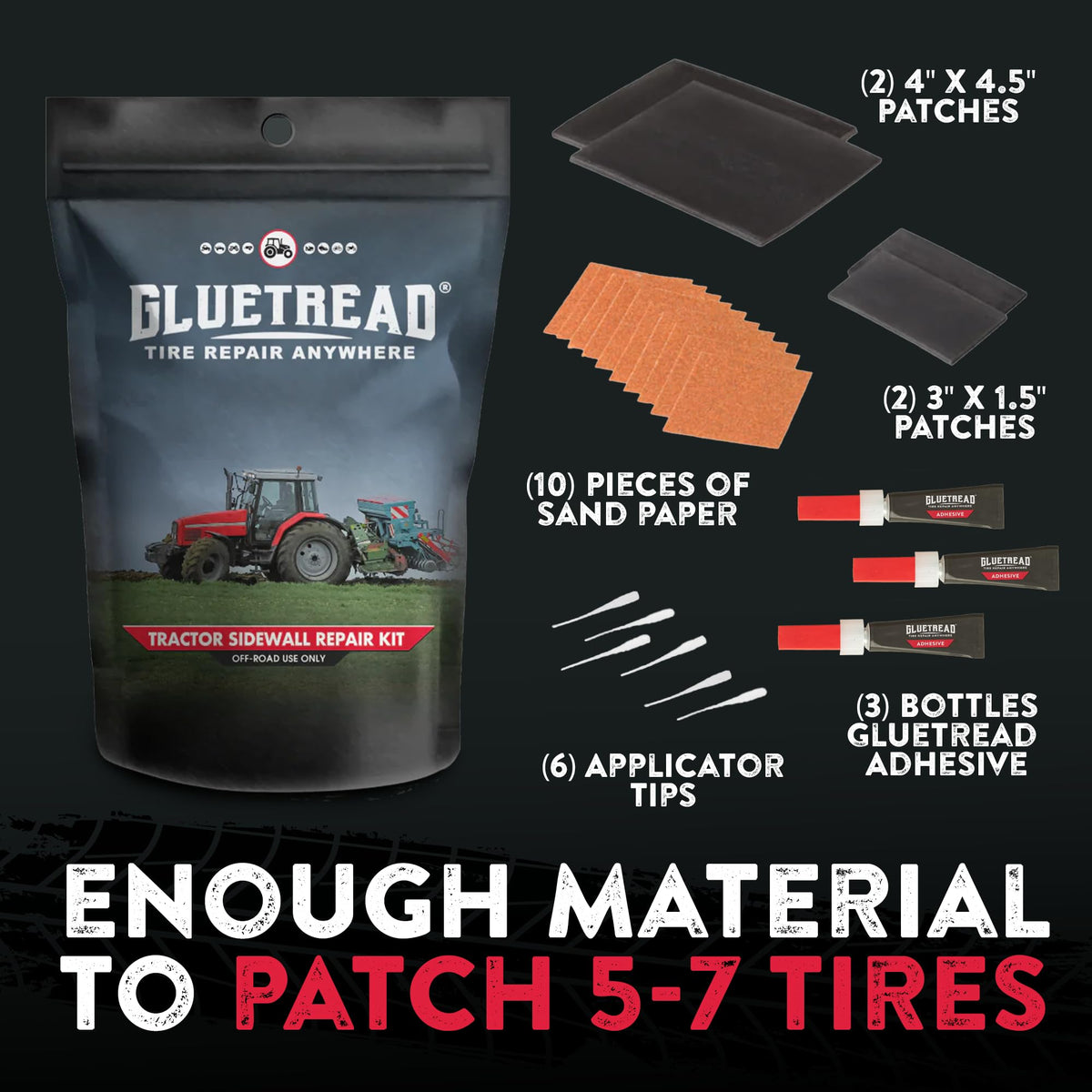 GlueTread applied on tractor sidewall demonstrating fast field repair and uptime