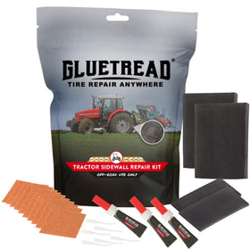 GlueTread front packaging showing kit contents and benefit of on-vehicle repairs