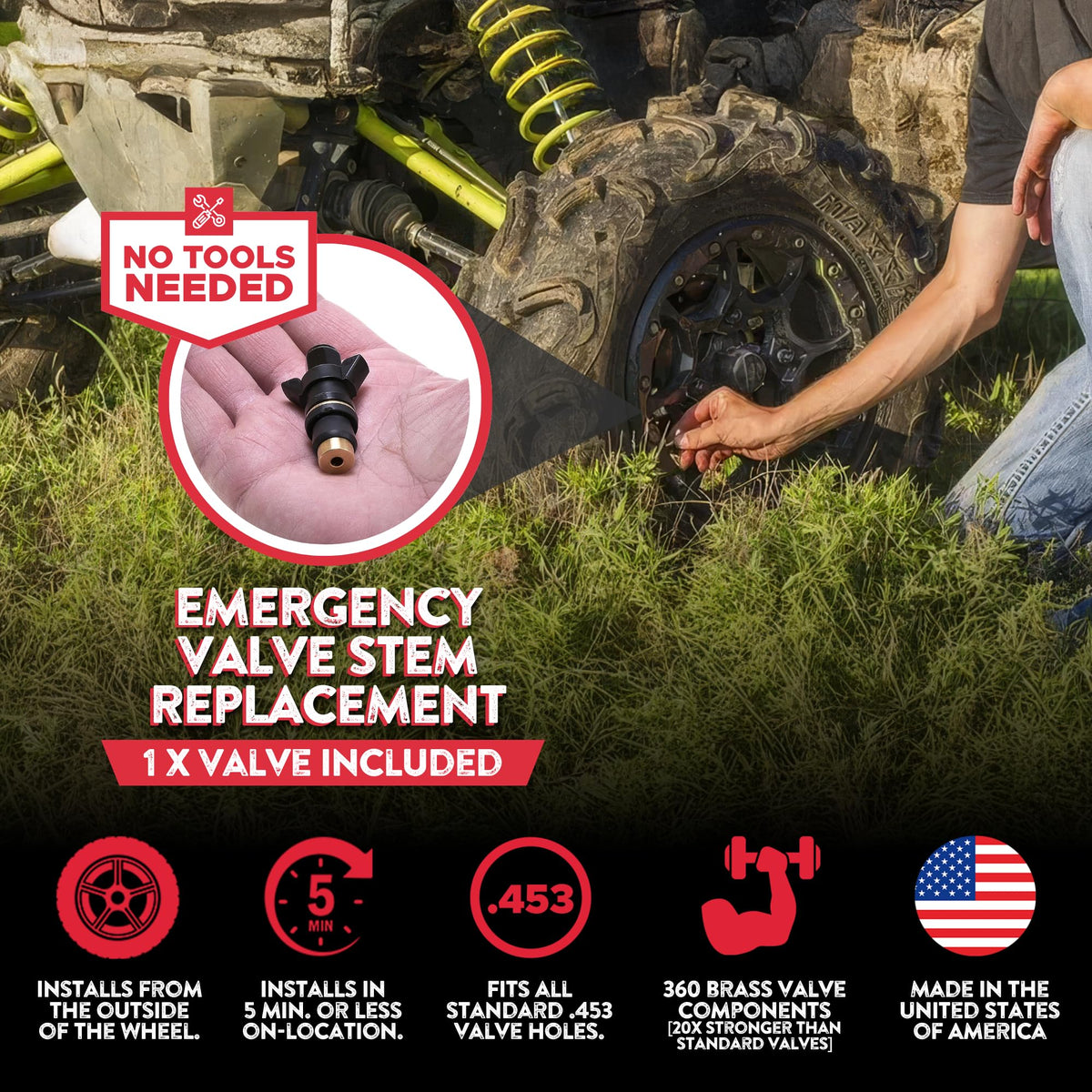 GlueTread kit being used on an ATV tire showing fast field repair benefit