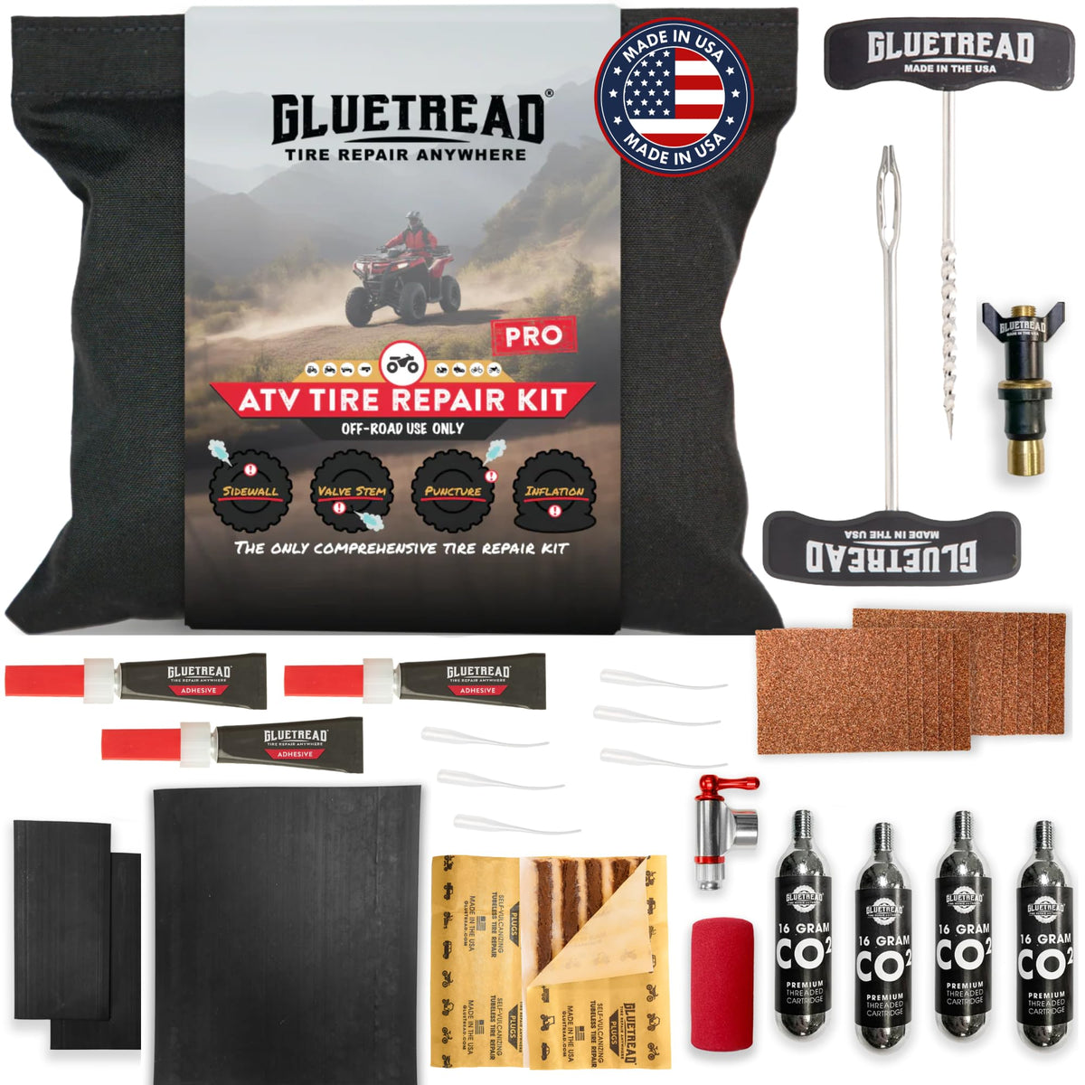 GlueTread Cordura case open showing kit components for organized portability
