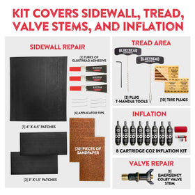 GLUETREAD CO2 cartridges arranged to show quick inflation solution on the trail