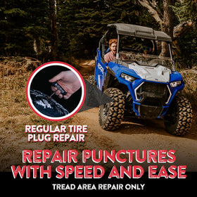 GLUETREAD in use mounted on UTV tire showing roadside repair effectiveness