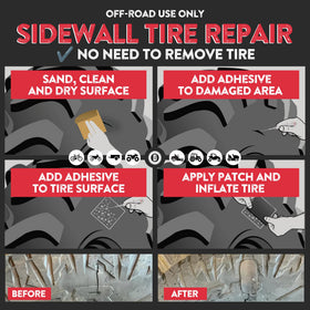 GlueTread patch applied on sidewall in use for fast roadside repair