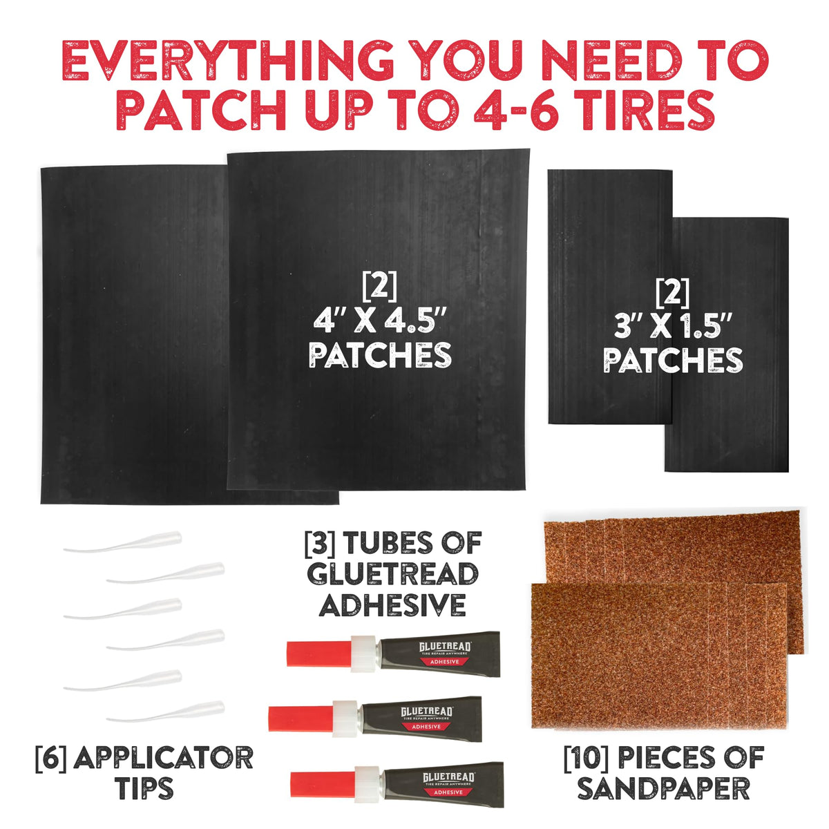 GlueTread patches size comparison showing versatile coverage benefit